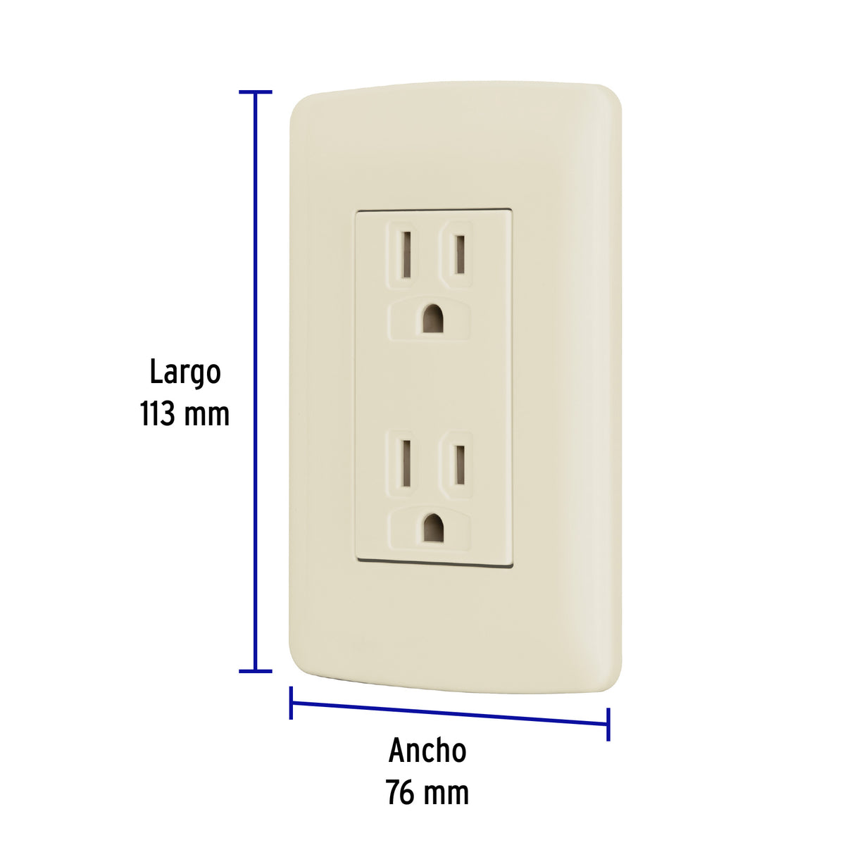Contacto dúplex aterrizado de 127 V y 16 A con placa marfil
