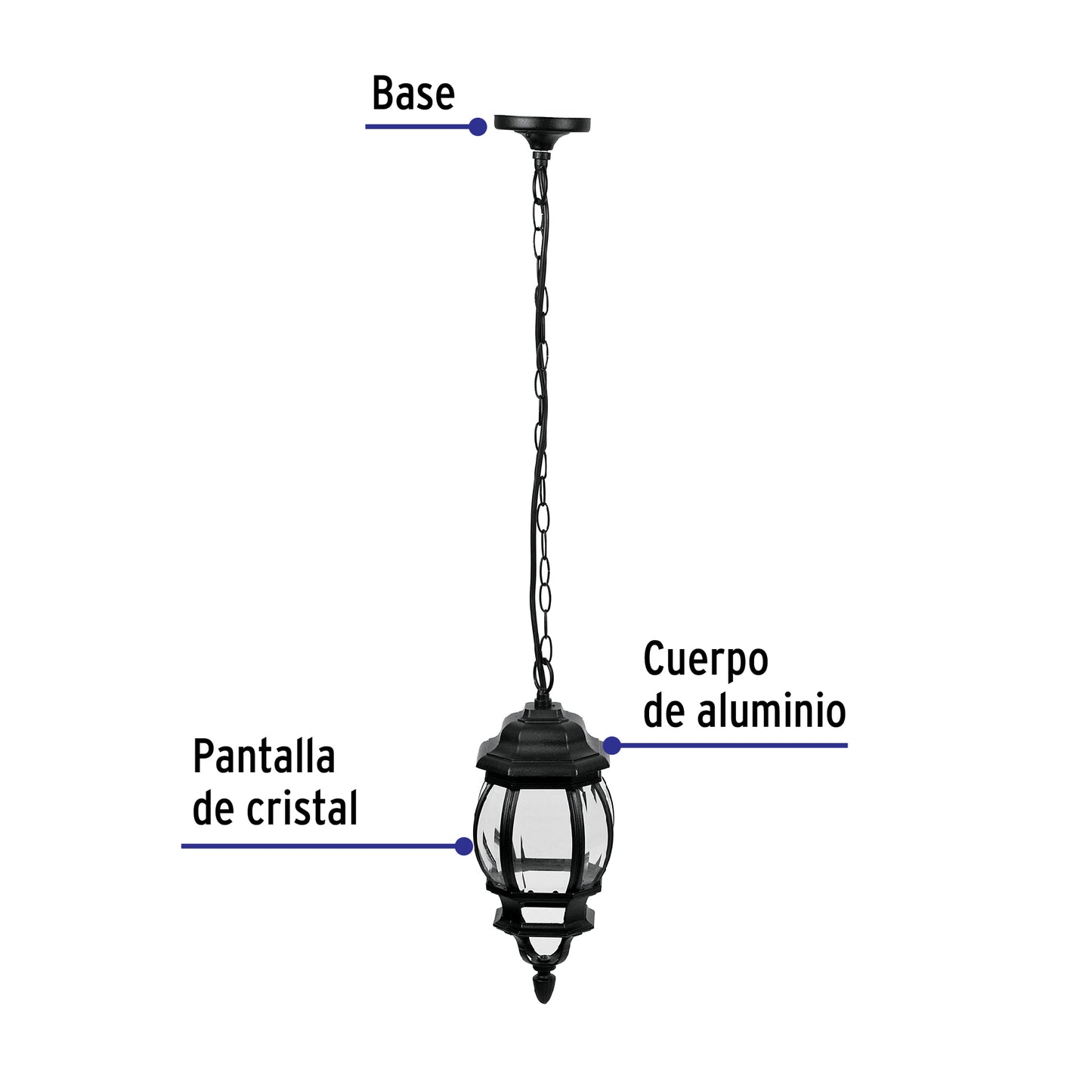 Arbotante tipo farol tradicional colgante para exterior