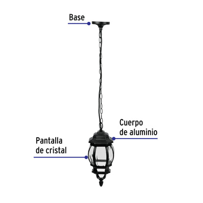 Arbotante tipo farol tradicional colgante para exterior