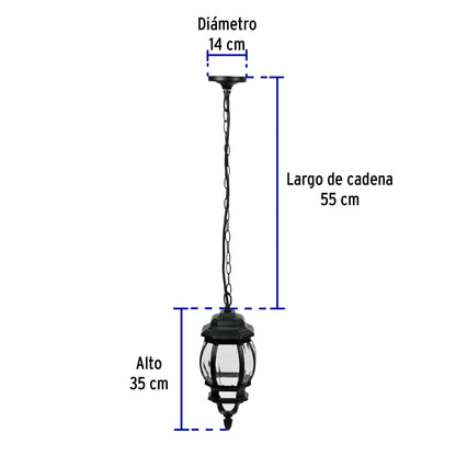 Arbotante tipo farol tradicional colgante para exterior
