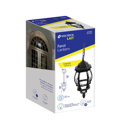 Arbotante tipo farol tradicional colgante para exterior