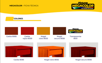 Barniz entintado Megacolor 3 en 1 para madera con acabado brillante