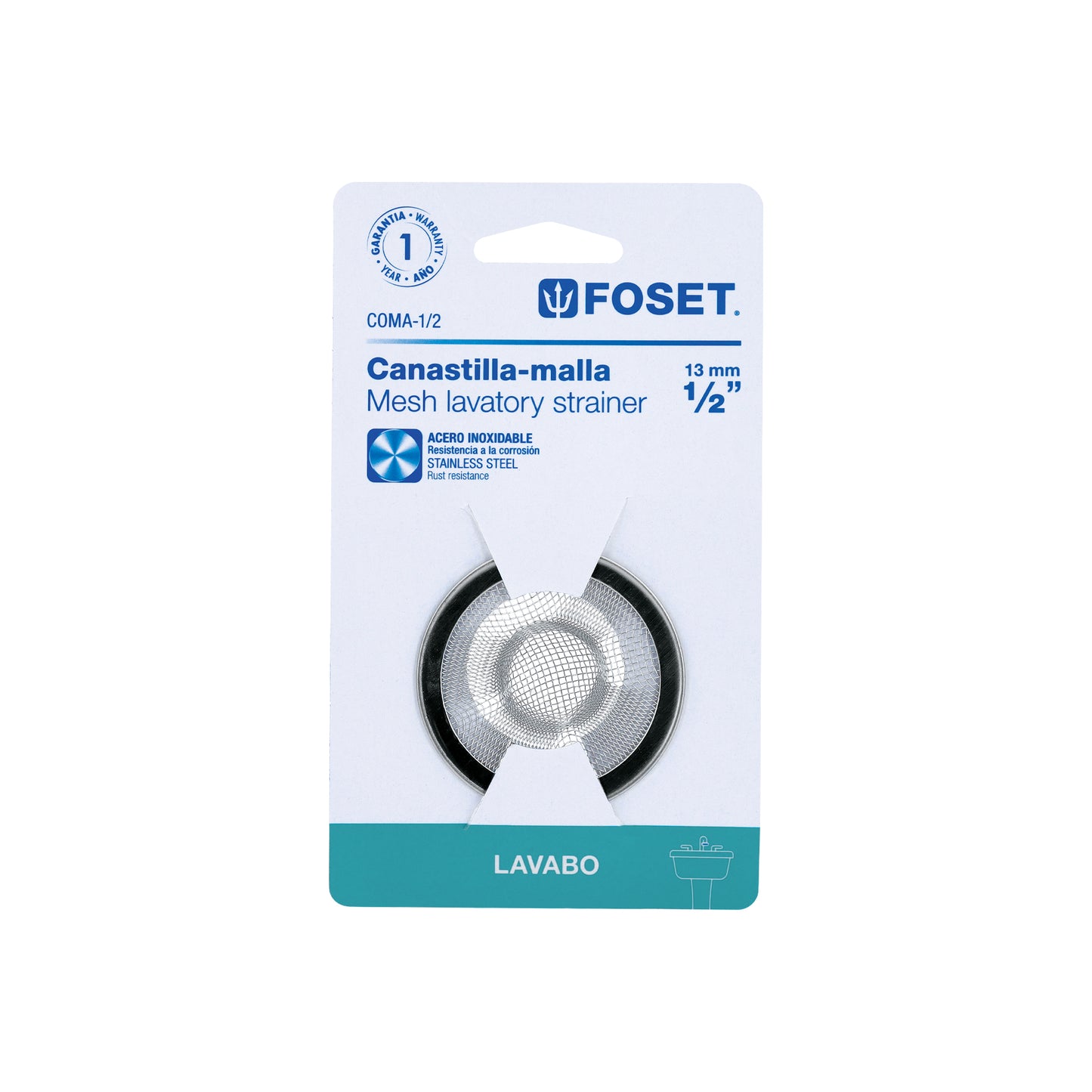 Canastilla de malla 1/2" en acero inoxidable para lavabo