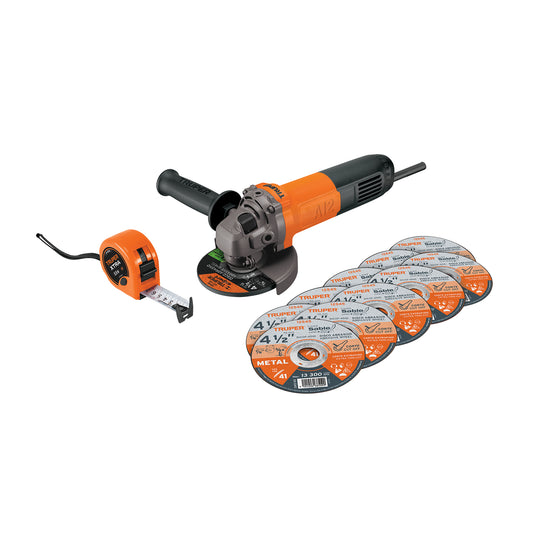 Combo esmeriladora de 4-1/2" y 700 W con discos y flexómetro