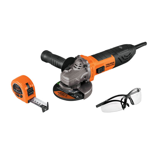 Combo esmeriladora de 4-1/2" y 850 W con lentes y flexómetro