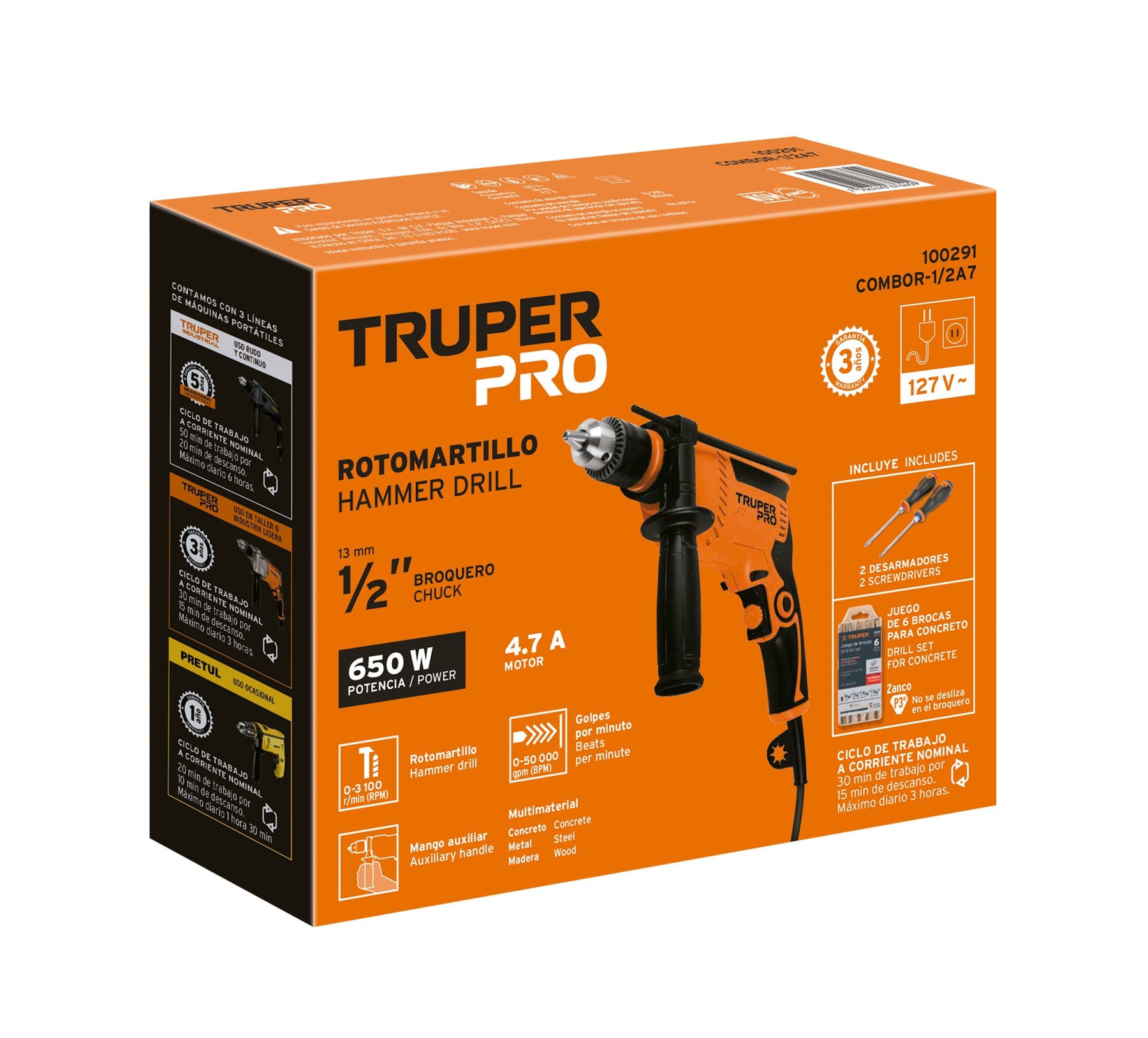 Combo rotomartillo/destornillador 1/2 pulg 650W 8 acc PRO - SKU 100291