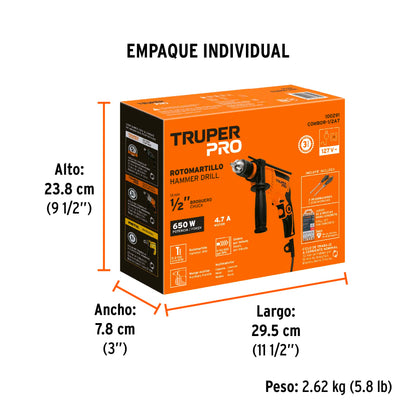 Combo rotomartillo/destornillador 1/2 pulg 650W 8 acc PRO - SKU 100291