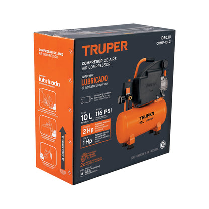 Compresor lubricado, 10 L, 2HP, horizontal, 127 V · vista 3