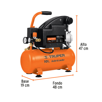 Compresor lubricado 10 L horizontal 2 HP