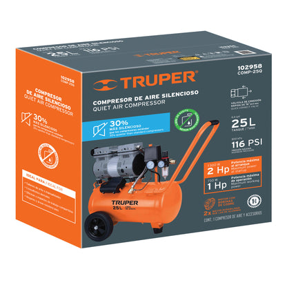 Compresor silencioso libre de aceite, 25L, 2HP, 127V · vista 4