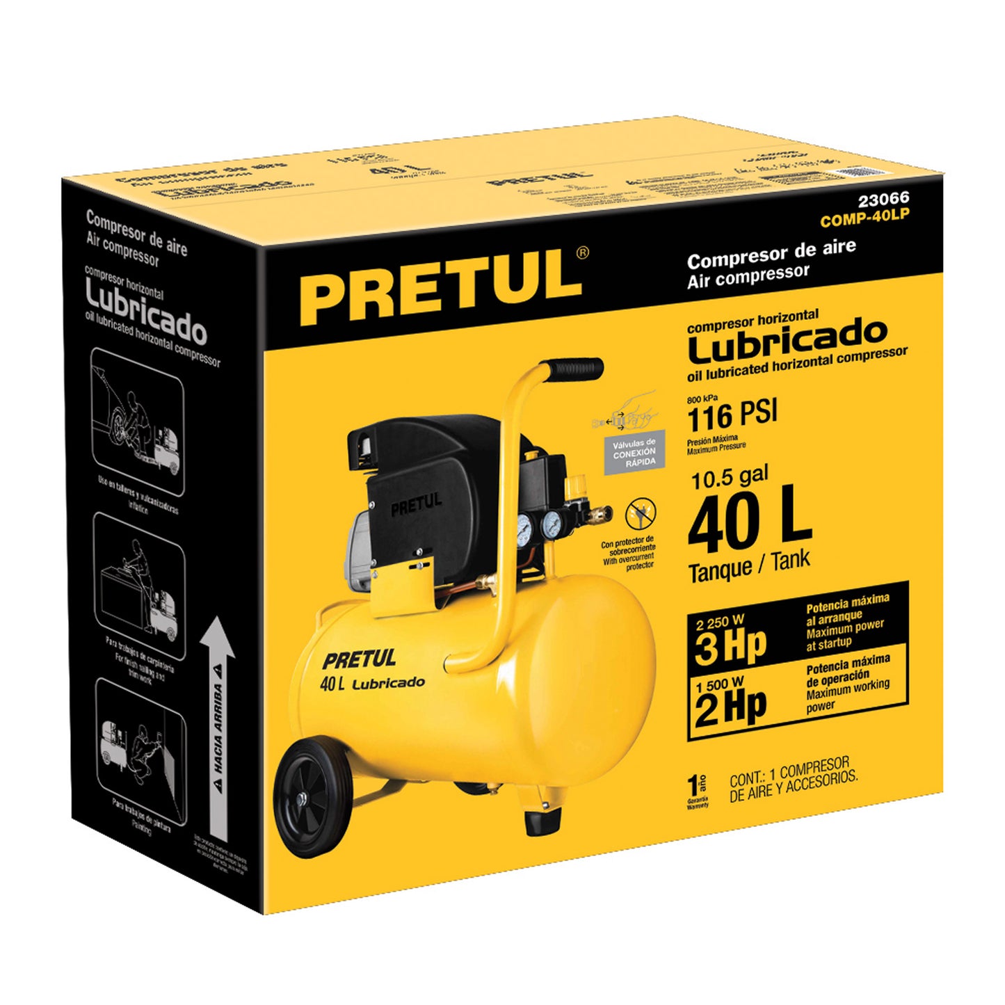 Compresor lubricado 40 L horizontal 3 HP