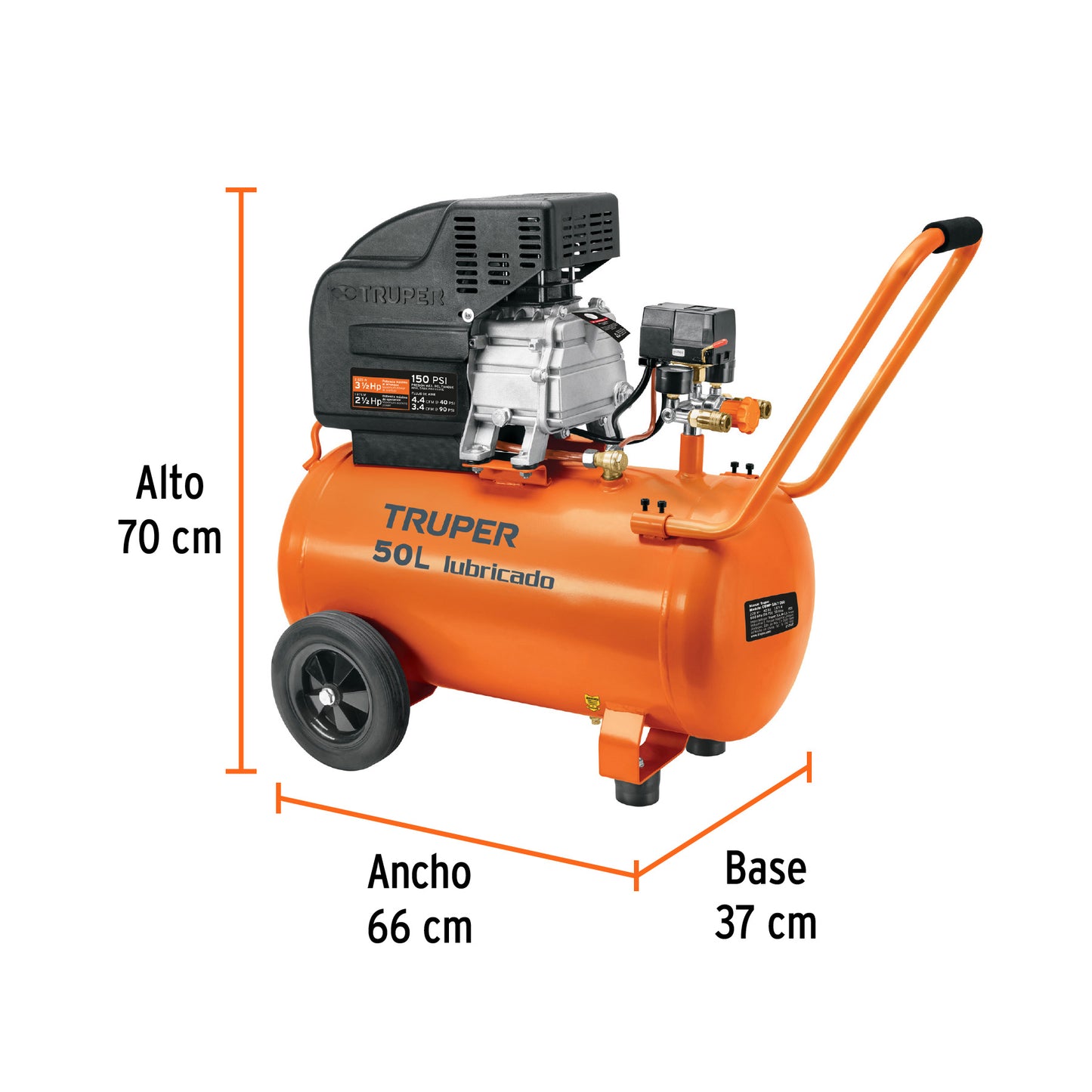 Compresor lubricado 50 L horizontal 3-1/2 HP