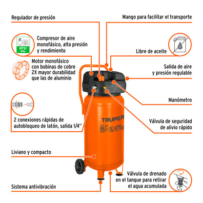 Compresor libre de aceite 50 L vertical