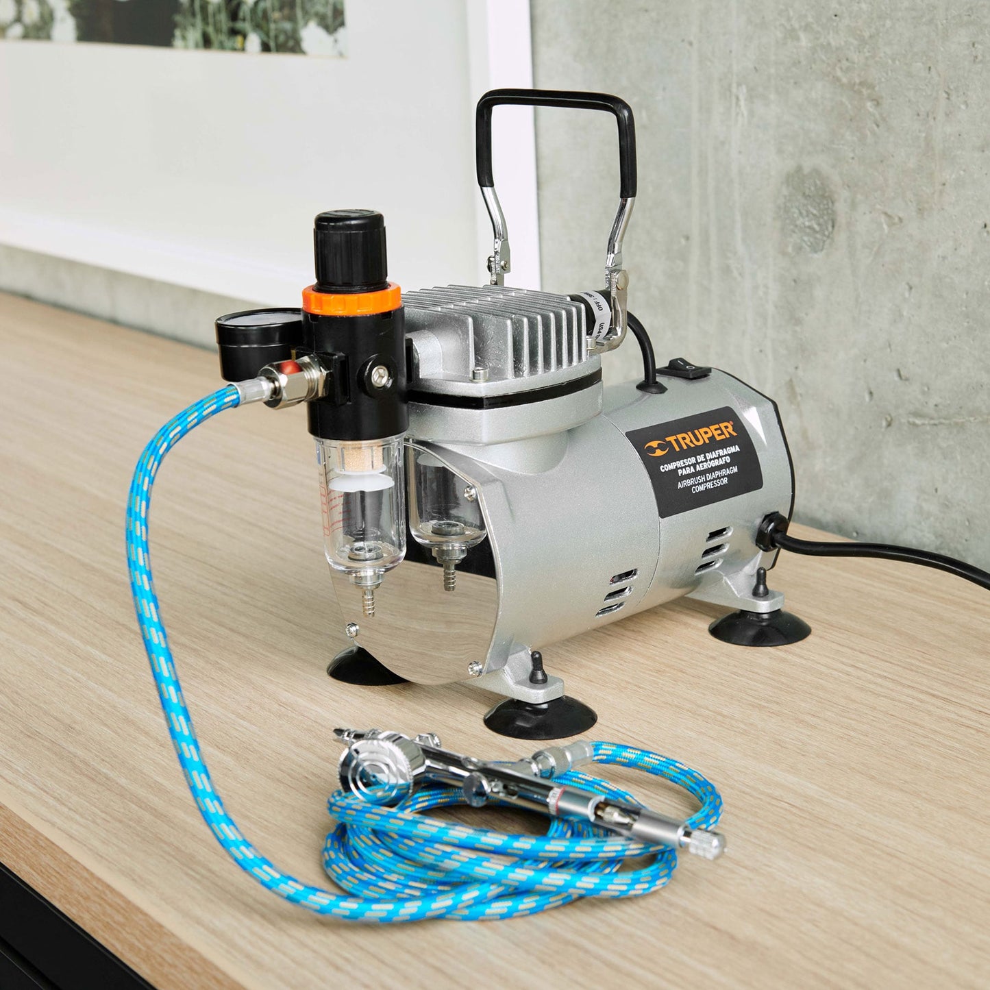 Compresor libre de aceite para aerógrafo de 1/5 HP y 127 V