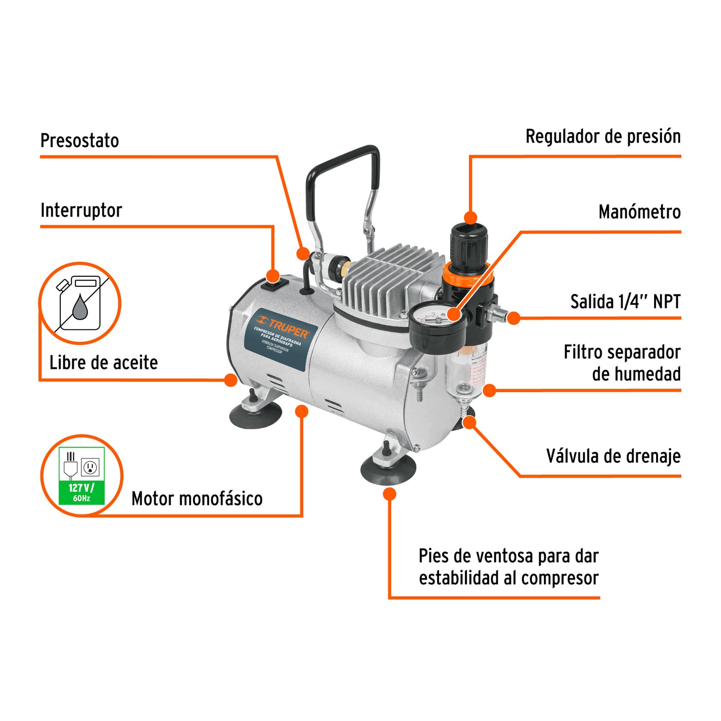 Compresor para aerógrafo 1/5 HP