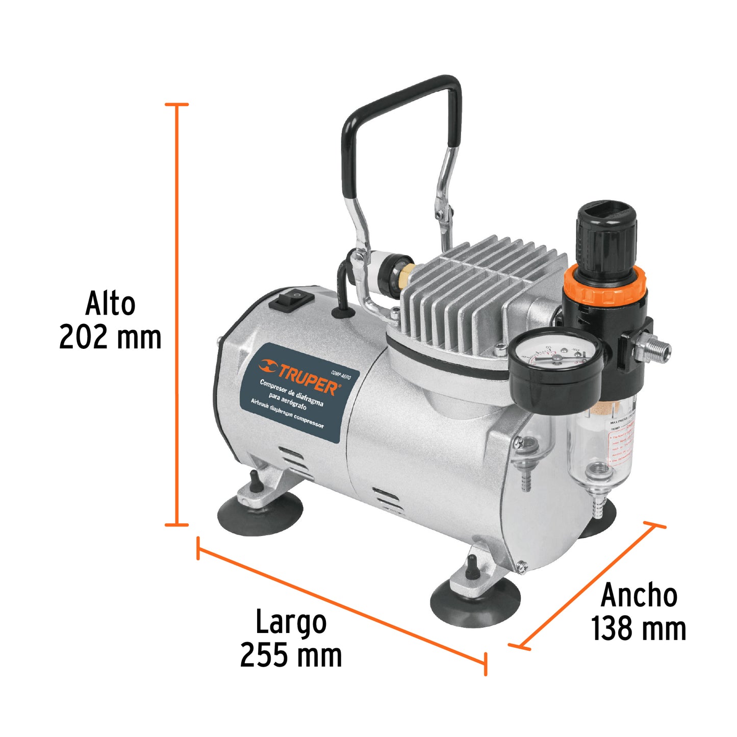 Compresor libre de aceite para aerógrafo de 1/5 HP y 127 V