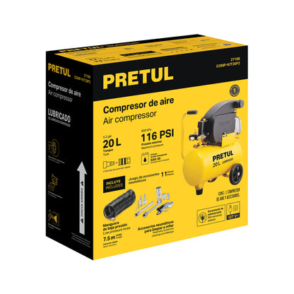 Kit compresor 20 L manguera y accesorios