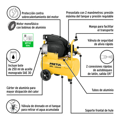 Kit compresor 20L, manguera y pistola gravedad, 127V · vista 4