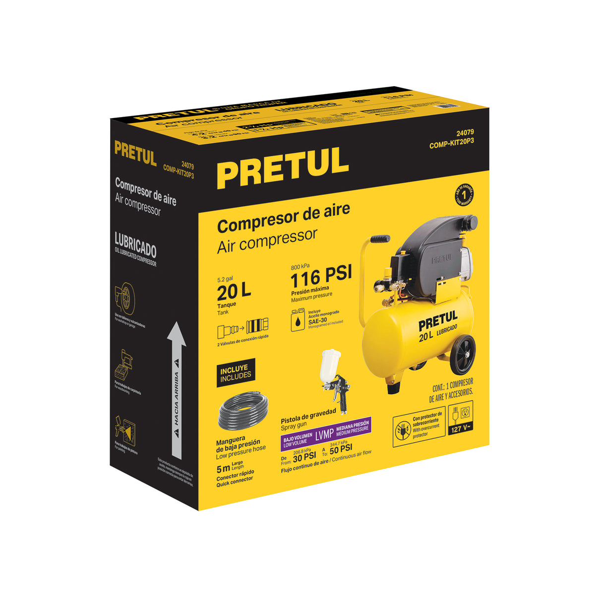 Kit compresor 20L, manguera y pistola gravedad, 127V · vista 3