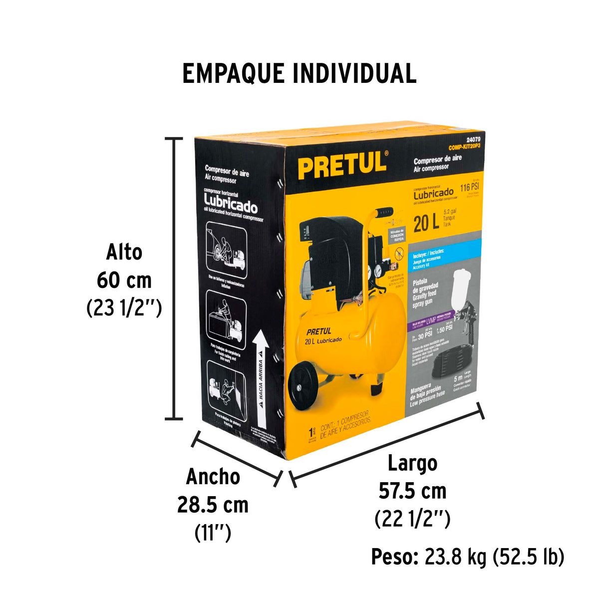 Kit compresor 20L, manguera y pistola gravedad, 127V · vista 6