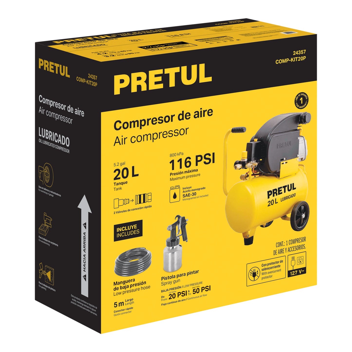 Kit compresor 20 L manguera y pistola