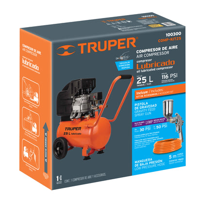 Kit compresor 25 L manguera y pistola