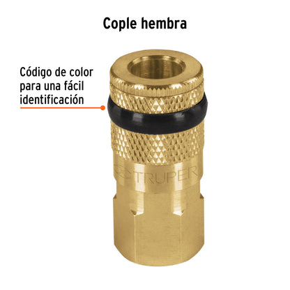 Cople rápido de latón hembra 1/4 pulg