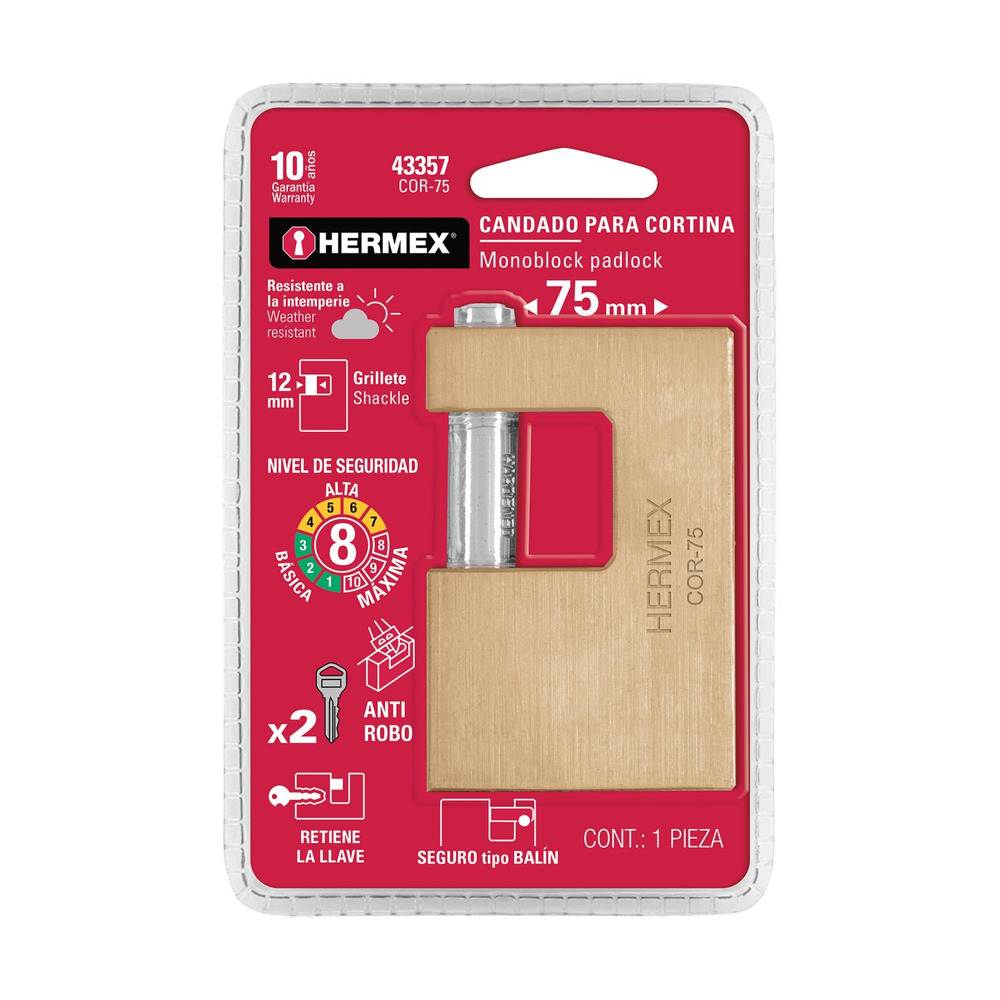 Candado antipalanca 75 mm cuerpo de latón