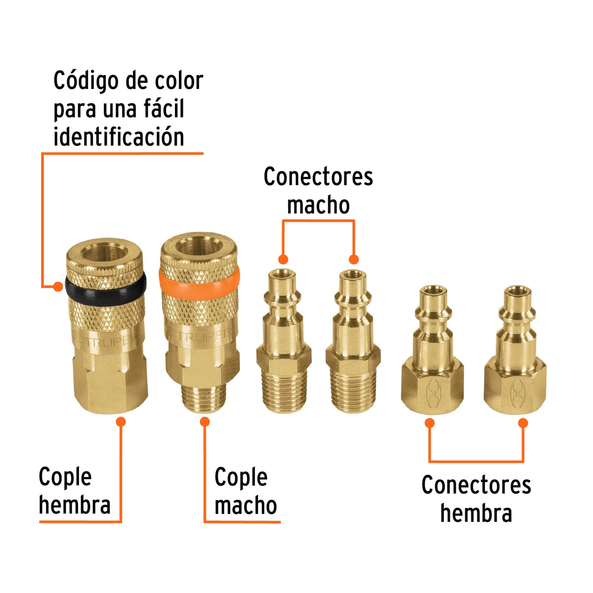 Juego 4 conectores rápidos y 2 coples