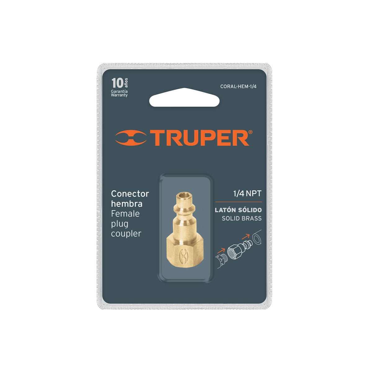 Conector rápido de latón hembra 1/4 pulg