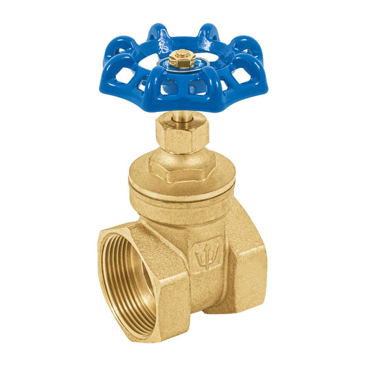 Válvula de compuerta de latón roscable de 1 1/2" con volante de acero