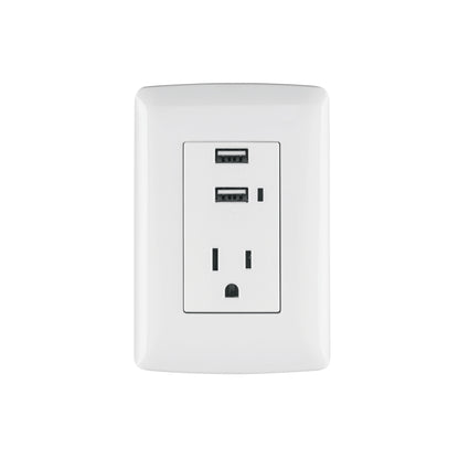 Contacto aterrizado de 127 V con 2 puertos USB y placa blanca