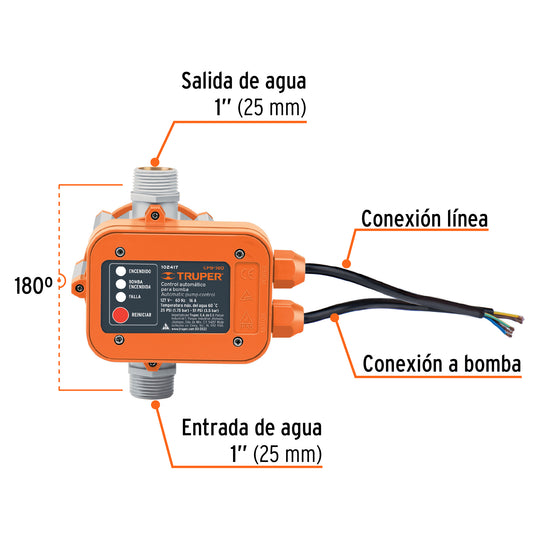 Control automático de presión de bombas para agua de 180 grados