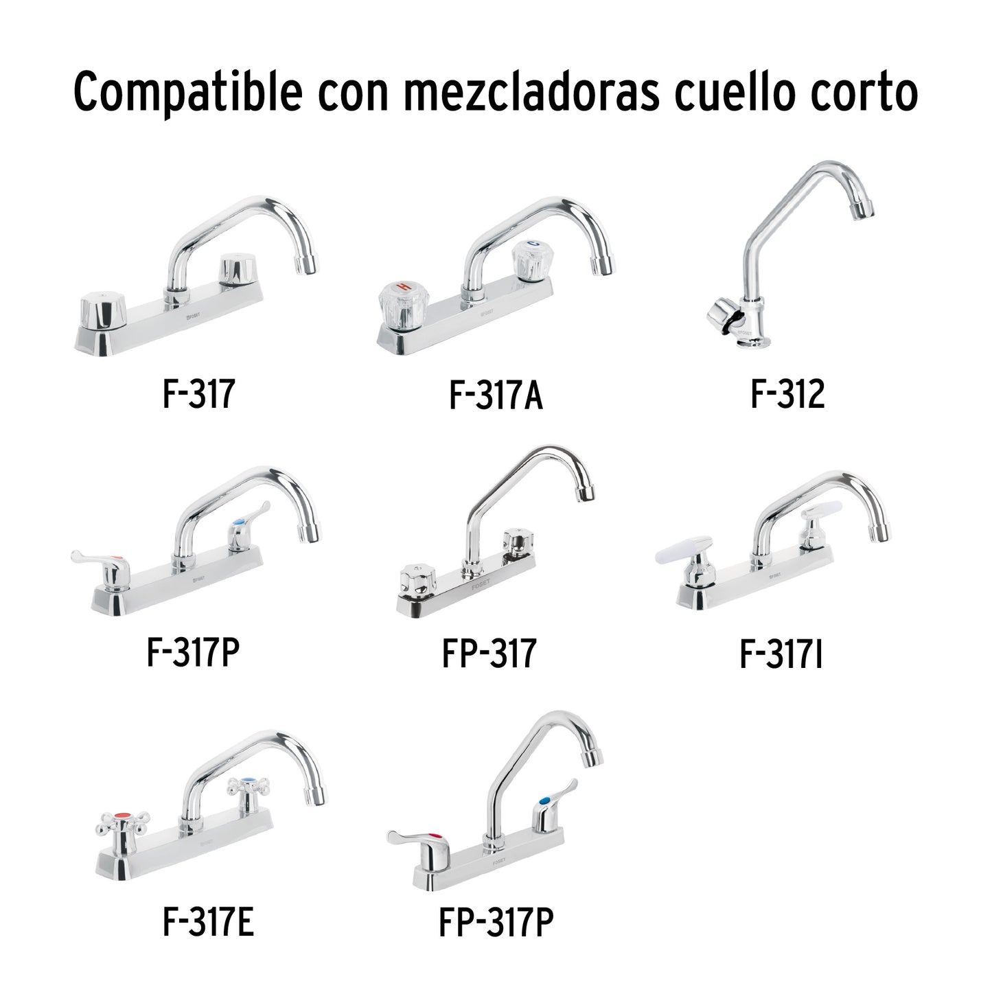 Cuello corto para mezcladora de fregadero de 19 cm en acero inoxidable