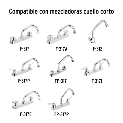 Cuello corto para mezcladora de fregadero de 19 cm en acero inoxidable
