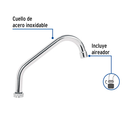 Cuello corto para mezcladora de fregadero de 19 cm en acero inoxidable