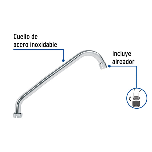 Cuello largo para mezcladora de fregadero de 27 cm en acero inoxidable
