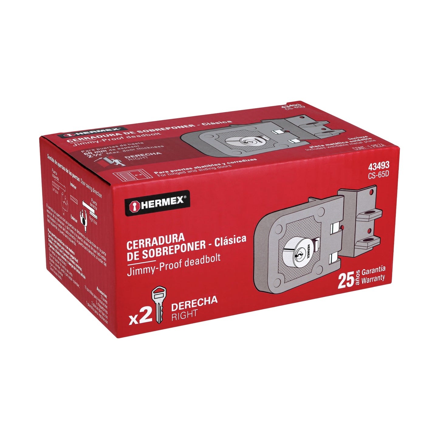 Cerradura de sobreponer para puerta corrediza clásica derecha