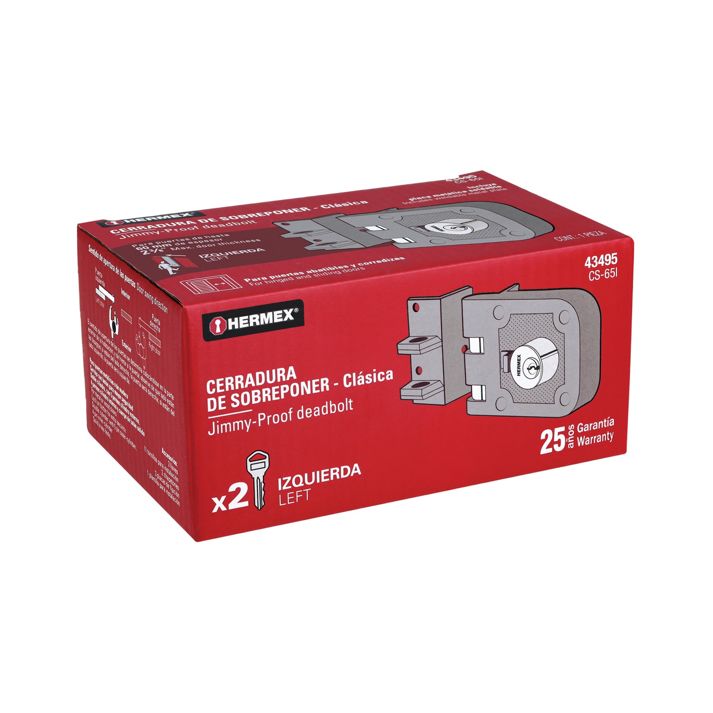 Cerradura de sobreponer para puerta corrediza clásica izquierda