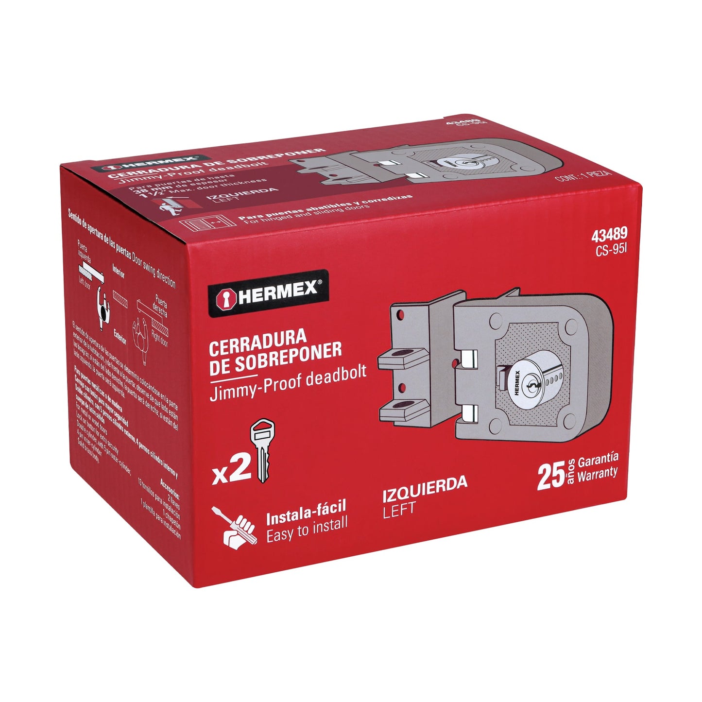 Cerradura de sobreponer instala fácil para puerta corrediza izquierda