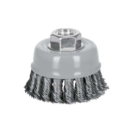 Carda copa 3" alambre trenzado grueso, Multi-rosca
