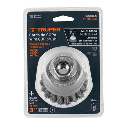 Carda copa 3" alambre trenzado grueso, Multi-rosca · vista 4