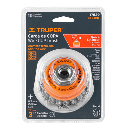 Carda copa 3" alambre trenzado grueso, eje 5/8"-11 · vista 4
