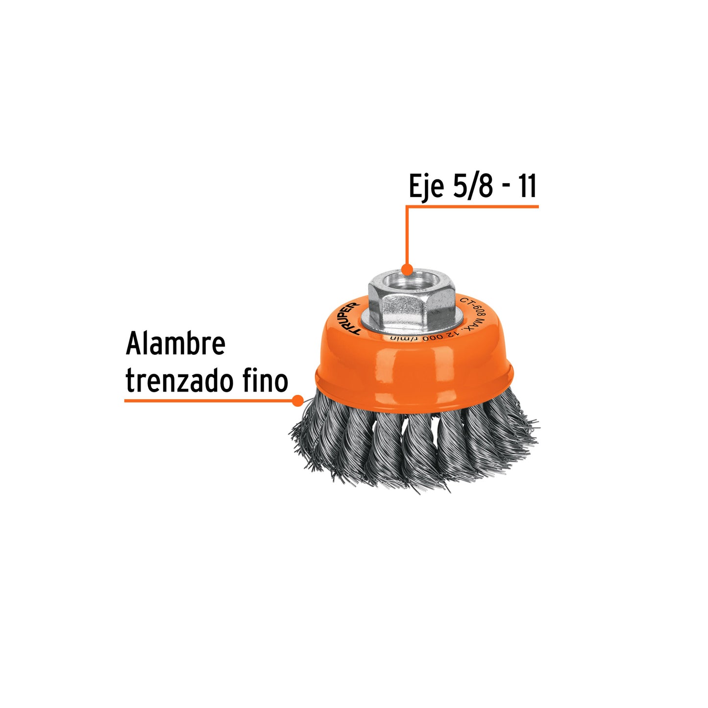 Cepillo de copa de alambre copa trenzado fino 3 pulg 5/8-11