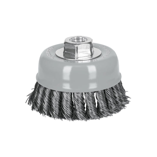 Carda copa 4" alambre trenzado grueso, Multi-rosca