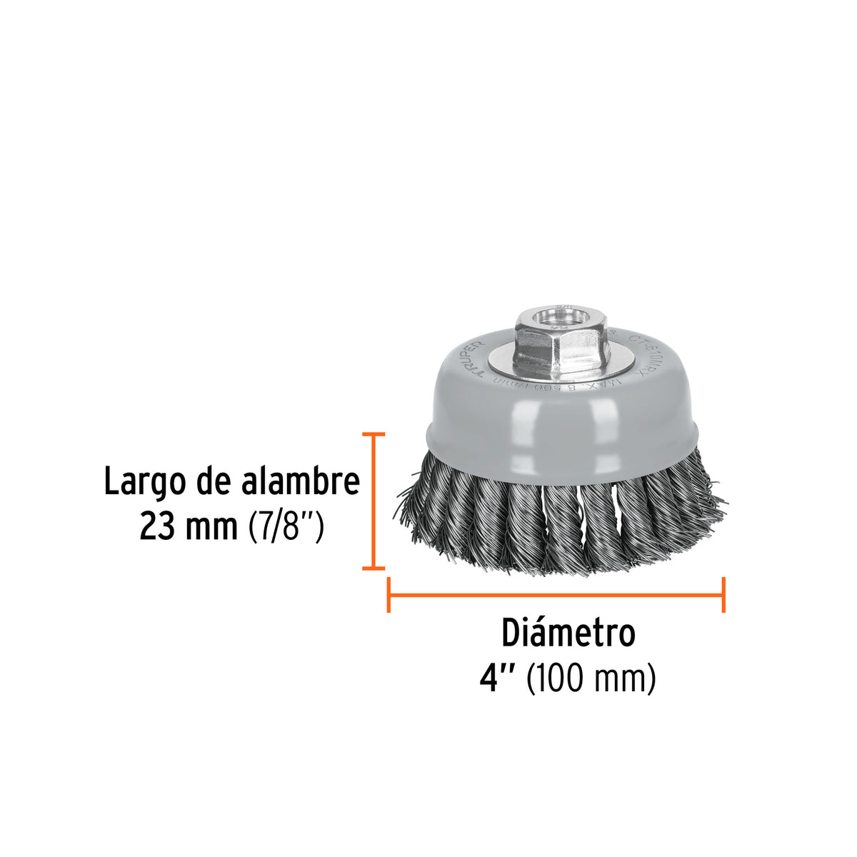 Carda copa 4" alambre trenzado grueso, Multi-rosca · vista 3