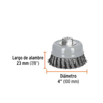 Carda copa 4" alambre trenzado grueso, Multi-rosca · vista 3