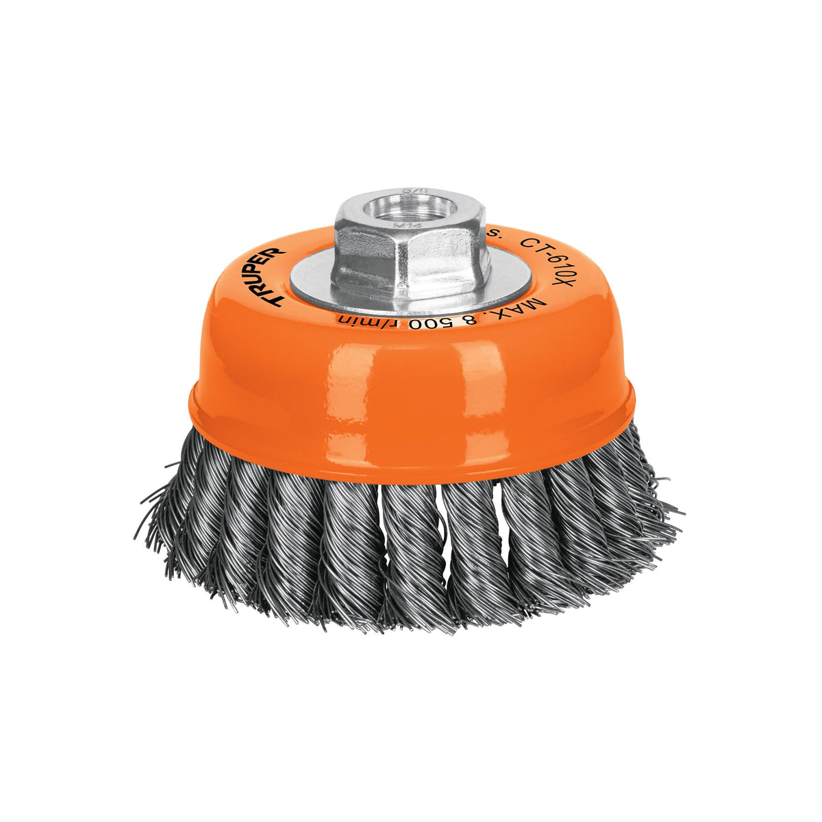 Carda copa 4" alambre trenzado grueso, eje 5/8"-11