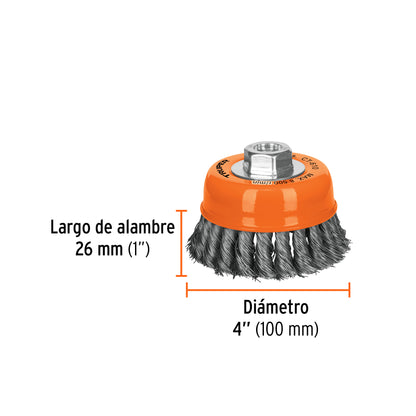 Cepillo de copa de alambre copa trenzado fino 4 pulg 5/8-11
