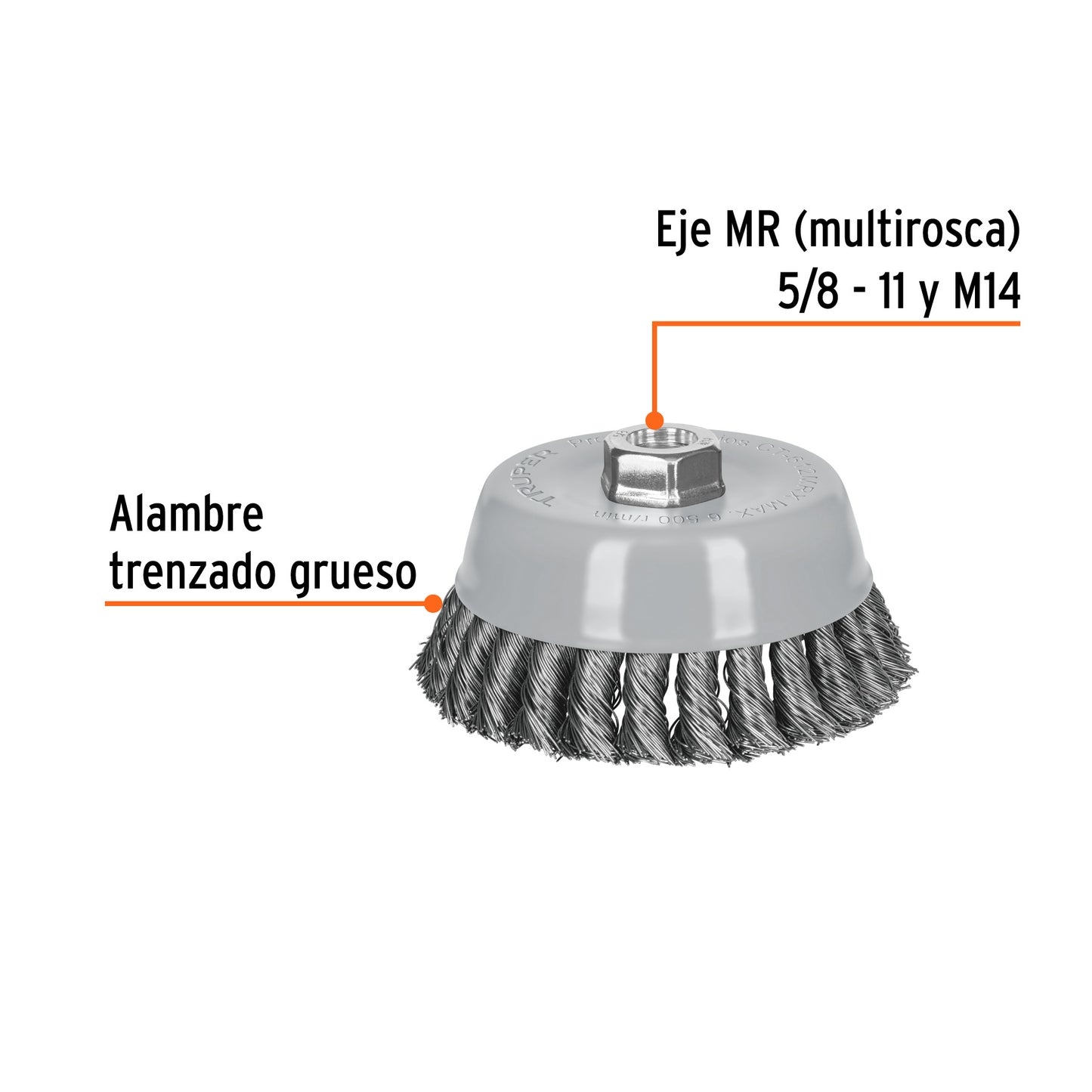 Cepillo de copa de alambre copa trenzado grueso 5 pulg multirrosca